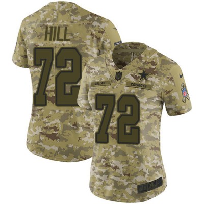 Nike Dallas Cowboys #72 Trysten Hill Camo Women's Stitched NFL Limited 2018 Salute To Service Jersey